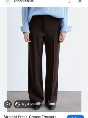 & Other Stories Straight Press-Crease Trousers Dark Brown